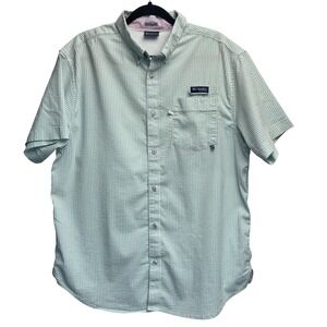 Columbia PFG Tamiami Seersucker Fishing Shirt Mens Large Mint Green Striped